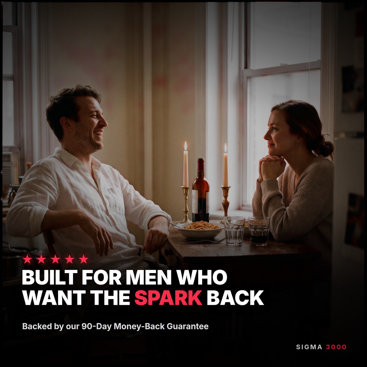 Built for men who want the spark back. Couple laughing. Backed by our 90-day money-back guarantee
